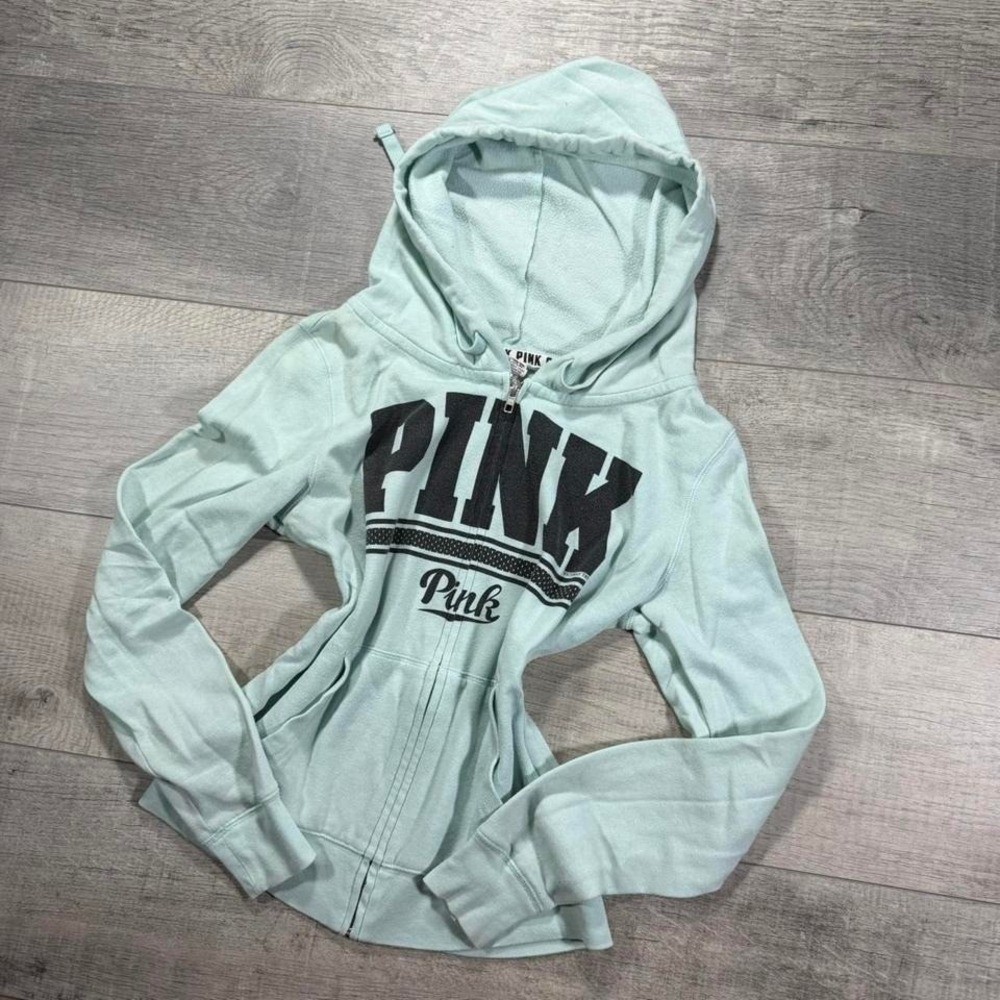 Women's vintage 2000s black and blue Victoria's Secret zip up hoodie Size S